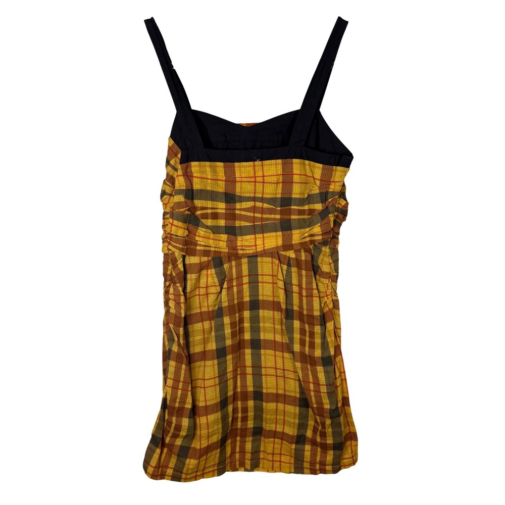 Let Me Be Yellow Plaid Corset Ruched Mini Dress XS Sweetheart Neck - Picture 6 of 7